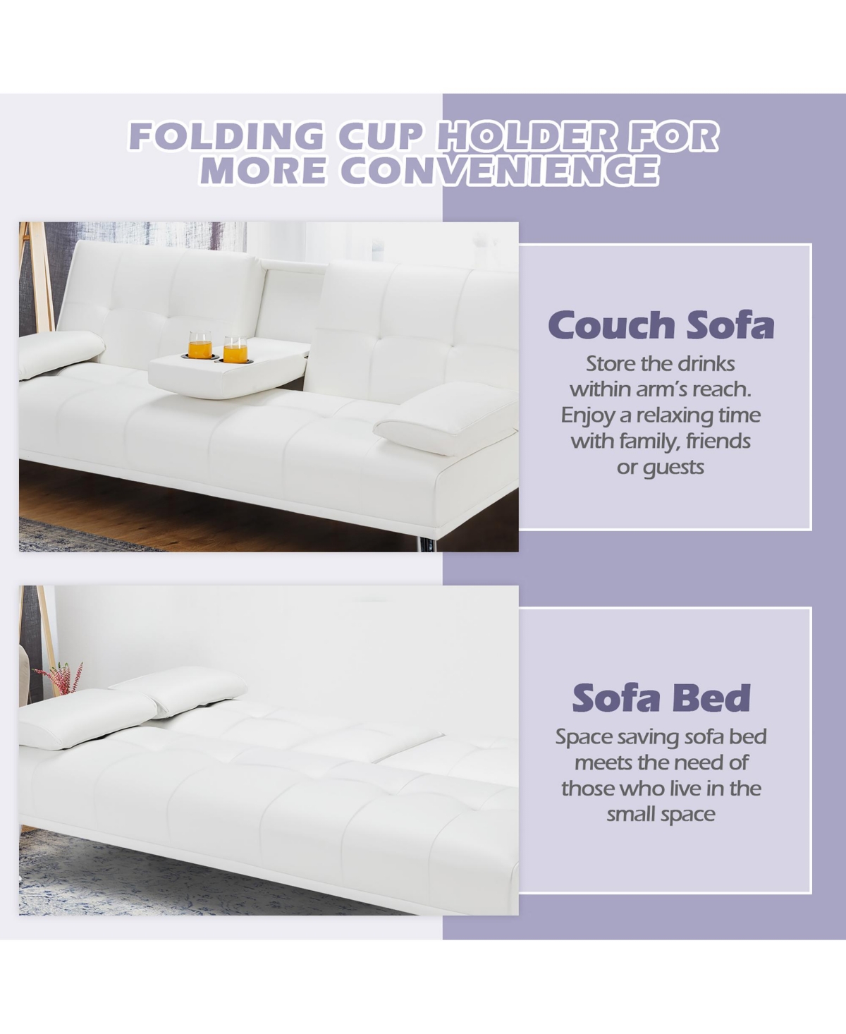Costway Convertible Folding Futon Sofa Bed Leather