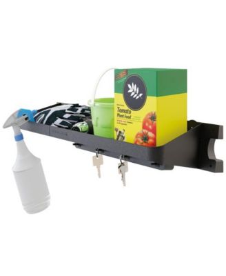 25 x 8 Inch Shelf Accessory with Hooks for Outdoor Shed, Black (2-Pack)