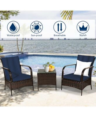 3 PCS Patio Rattan Furniture Set Coffee Table & 2 Rattan Chair