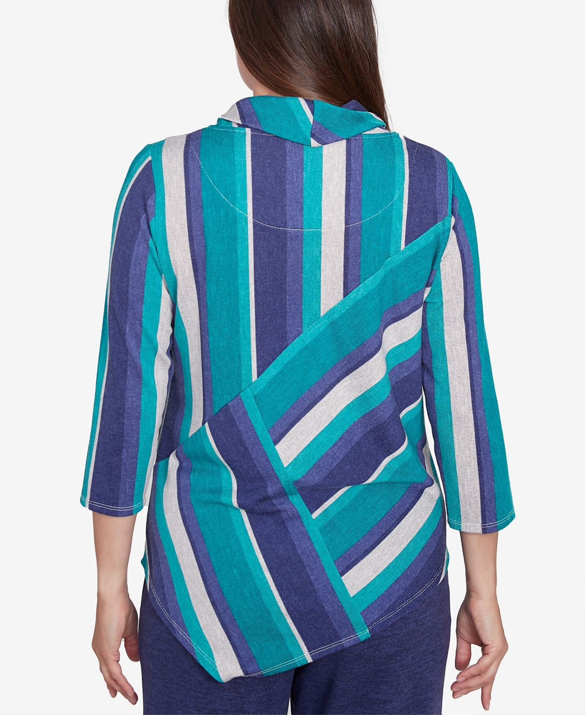 Alfred Dunner Petite French Quarter Spliced Stripe Cowl Neck Top In Multi Green