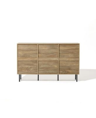 Mid-Century Modern Wave 3-Door 55.1-Inch Wide Kitchen Sideboard Cabinet with Metal Legs