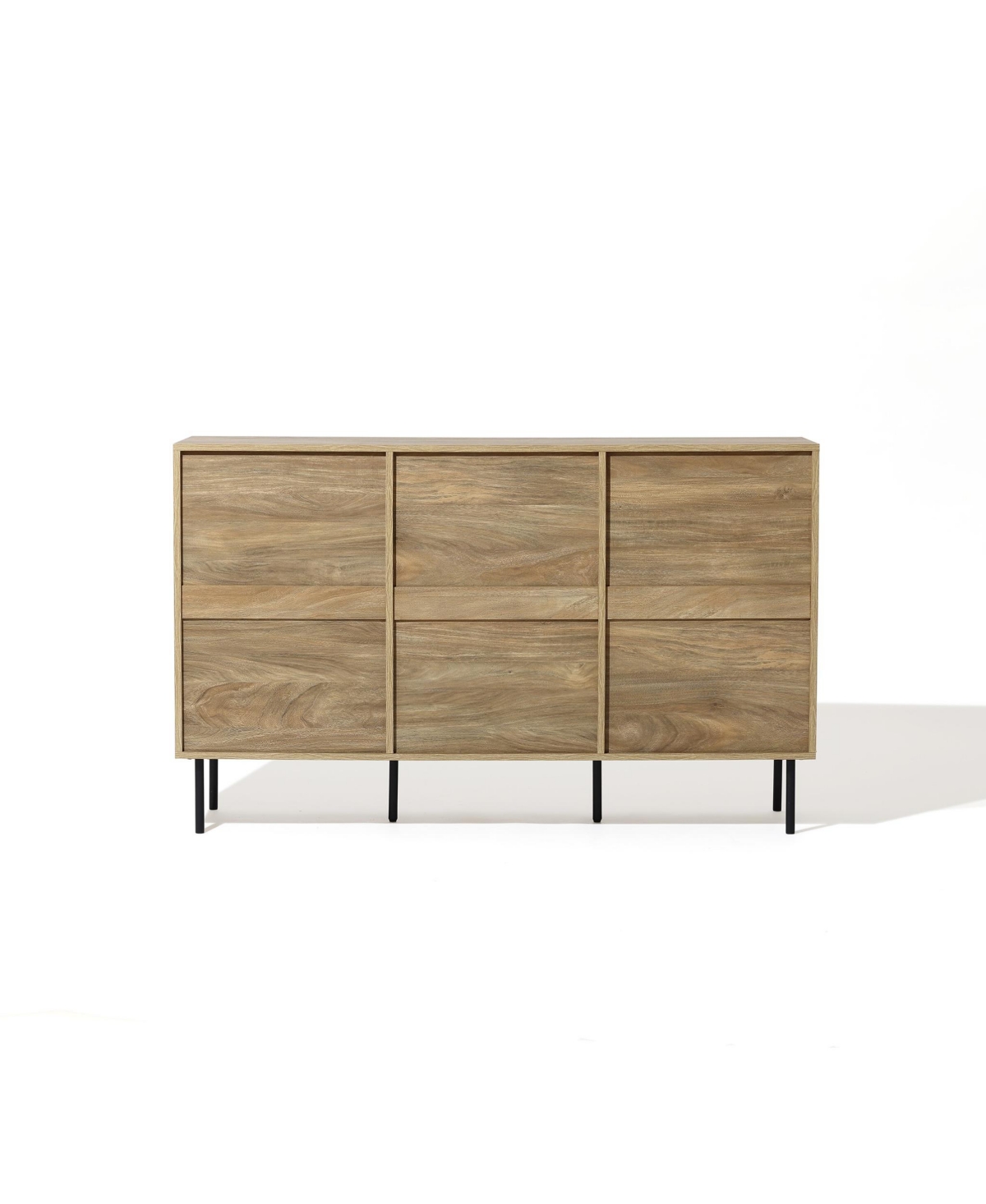 Luxenhome Mid-century Modern Wave 3-door 55.1-inch Wide Kitchen Sideboard Cabinet With Metal Legs In Natural,black