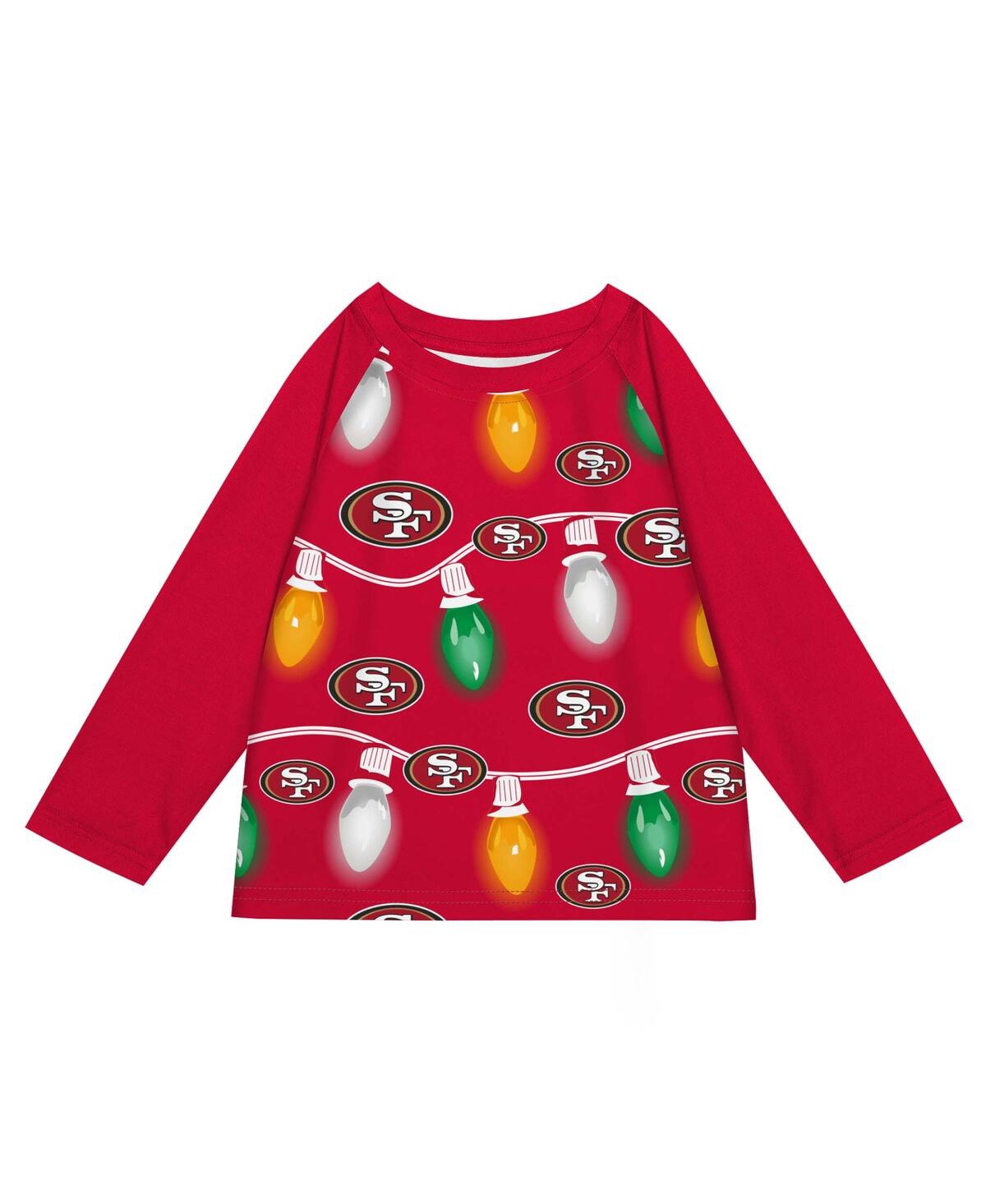 OUTERSTUFF PRESCHOOL SAN FRANCISCO 49ERS TWO-PIECE GARLAND HOLIDAY LONG SLEEVE PAJAMA SET