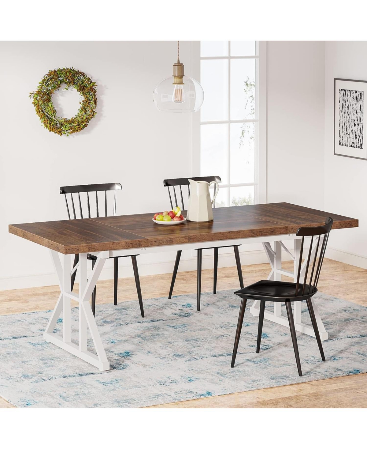 Tribesigns Farmhouse Dining Table for 6, 70.8'' Rectangular Wood Dining Table, Rustic Kitchen Table with Heavy Duty Metal Legs, for Dining Room, Black