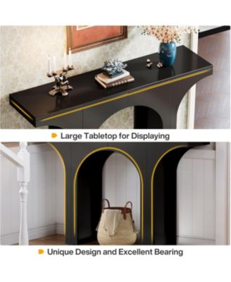 94" Wood Entryway Console Table Set of 2   Arched Base Narrow Sofa & Hallway Accent Tables