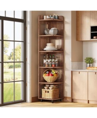 6-Tier Corner Shelf Stand, 71-Inch Rustic Tall Corner Bookshelf, Narrow Corner Bookcase, Corner Plant Stand Display Shelf Organizer