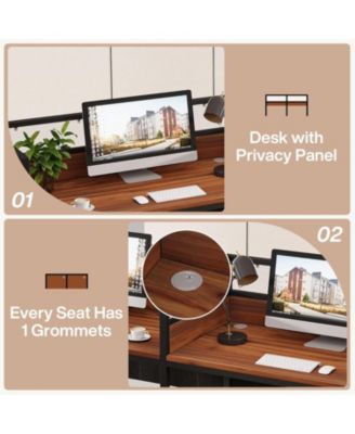 94.48" Two-Person Office Desk with Privacy Panel, Long Computer Office Double Desk for 2 People, Modular Office Workstation Desk with Wire Grommet for Home Office