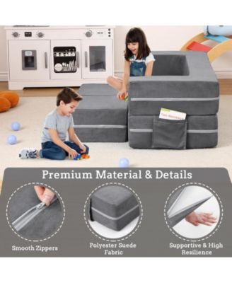 Kids Play Couch, 3Pcs Modular Kids Couch Toddler Couch for Playroom Bedroom Furniture, Convertible Foam Kids Play Sofa with Removable Cover