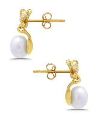Freshwater Cultured Pearl Cubic Zirconia Bow Post Earrings