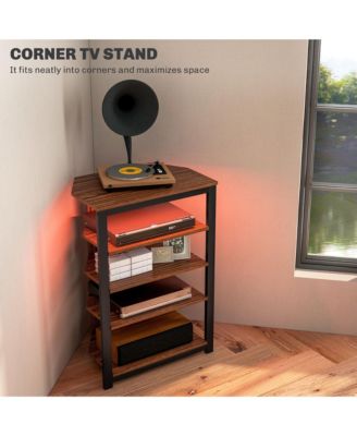 TV Stand with Lights, 5-Tier Storage Shelves and Steel Frame