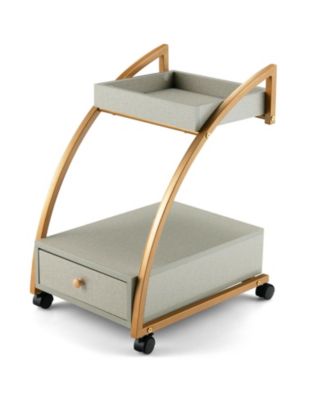 Modern 2-Tier Rolling End Table with Tray Top and Pull-Out Drawer