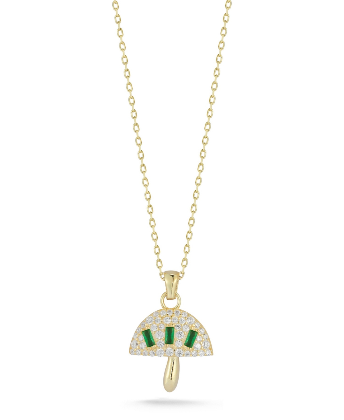 14K Gold Plated Sterling Silver Mushroom Pendant Necklace - White