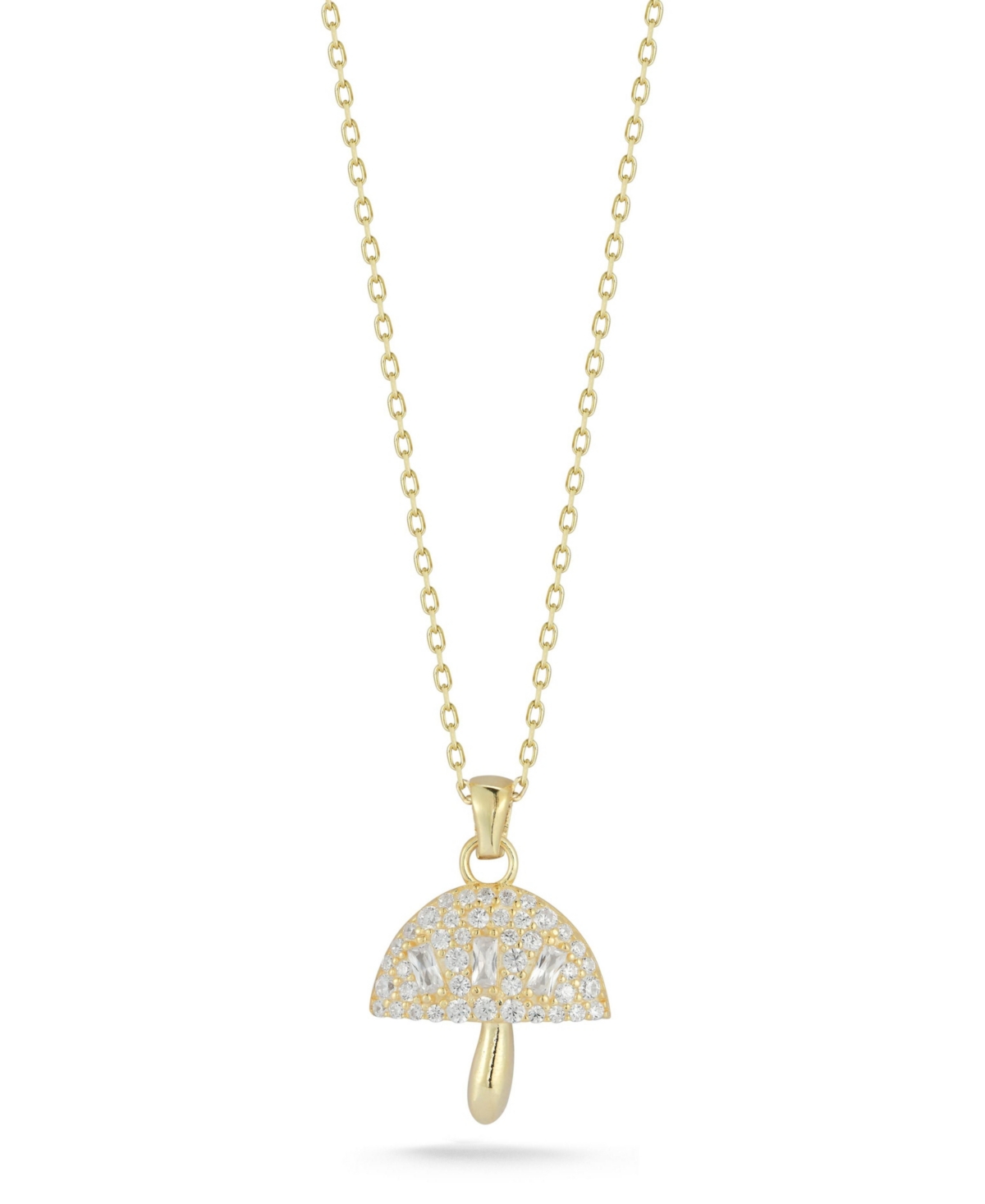 14K Gold Plated Sterling Silver Mushroom Pendant Necklace - White