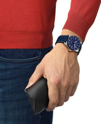 Men's Swiss Automatic PR516 Powermatic 80 Blue Perforated Leather Strap Watch 38mm