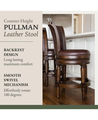 Pullman Wooden Swivel Stool, Dark Walnut w/ Leather, Set of 4