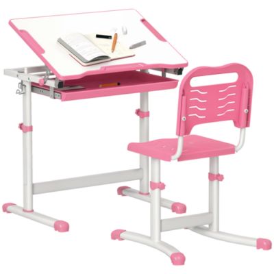 Height Adjustable Kids Desk and Chairs Set with Tilt Desktop,