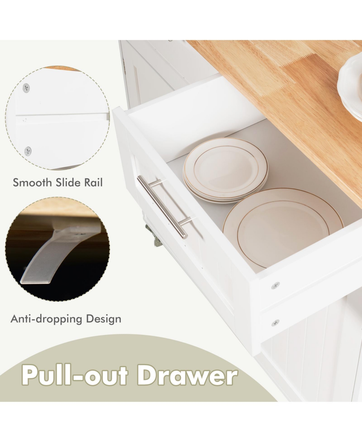 Gouun Heavy Duty Rolling Kitchen Cart with Tower Holder and Drawer