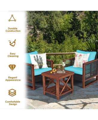 3 Pieces Acacia Wood Patio Furniture Set with Coffee Table