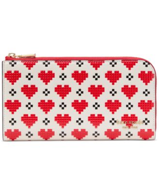 kate spade new york - Devin Pixel Hearts Embossed Saffiano Leather Zip-Around Continental Wallet