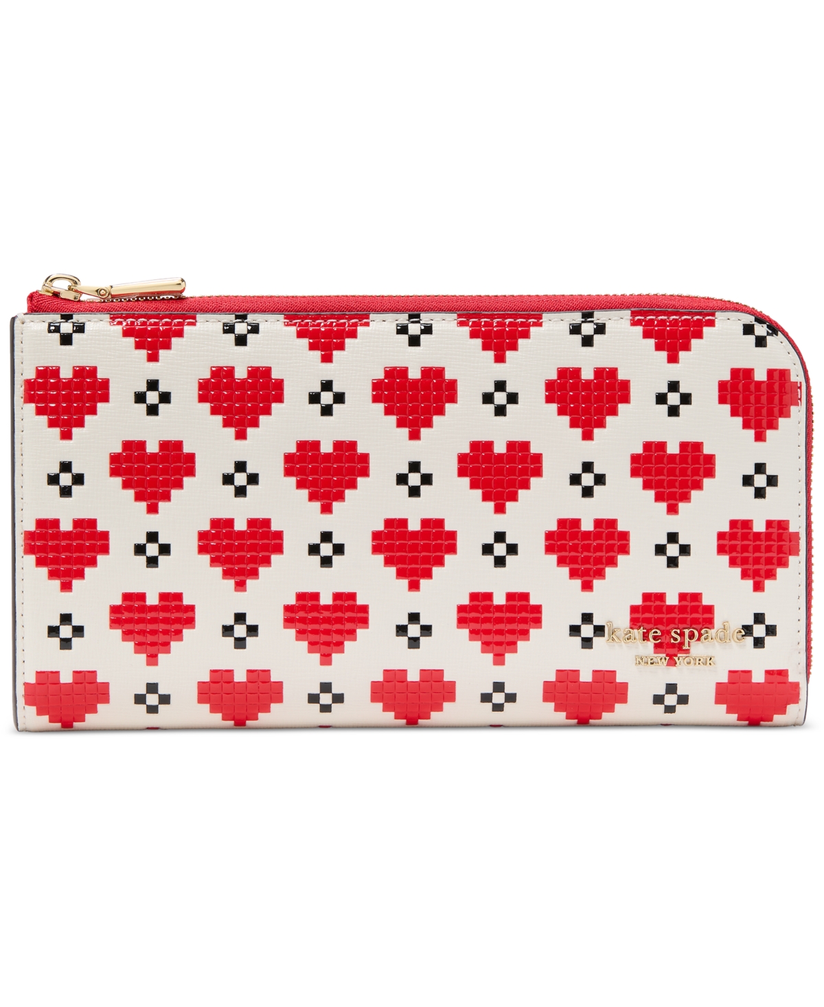 Kate Spade Devin Pixel Hearts Embossed Saffiano Leather Zip-around Continental Wallet In Cream Multi