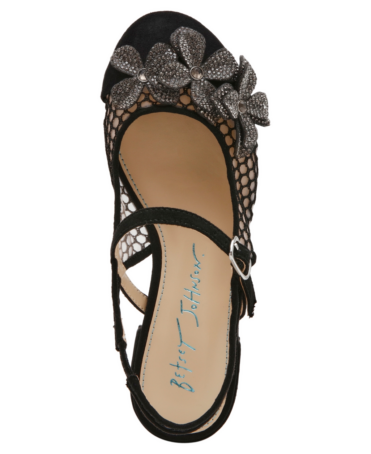 Betsey Johnson Little And Big Girls Sofya Mesh Flats With Flowers In Black