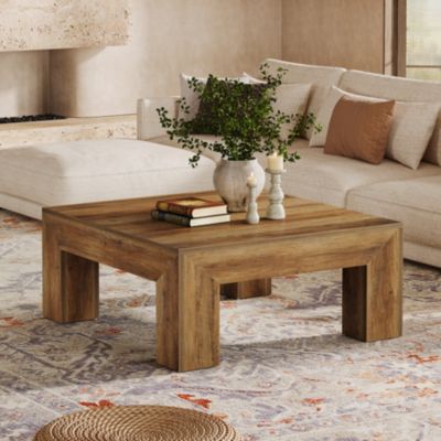 39.4-Inch Square Coffee Table for Living Room, Farmhouse All MDF Accent Center Cocktail Table