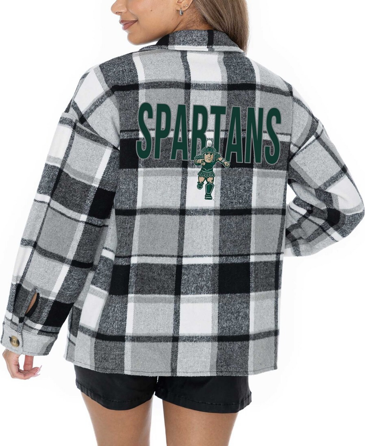 Gameday Couture Women'sWhite Michigan State Spartans End Zone Game Flannel Button-Up Shirt - Gray, White