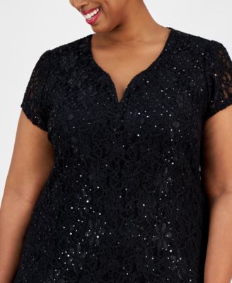 Plus Size Sequined Lace Gown