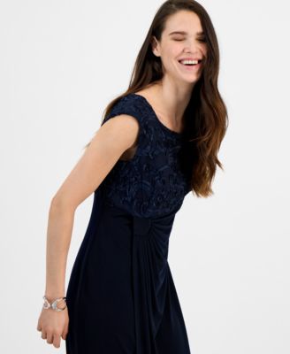 Petite Soutache Faux-Wrap Gown