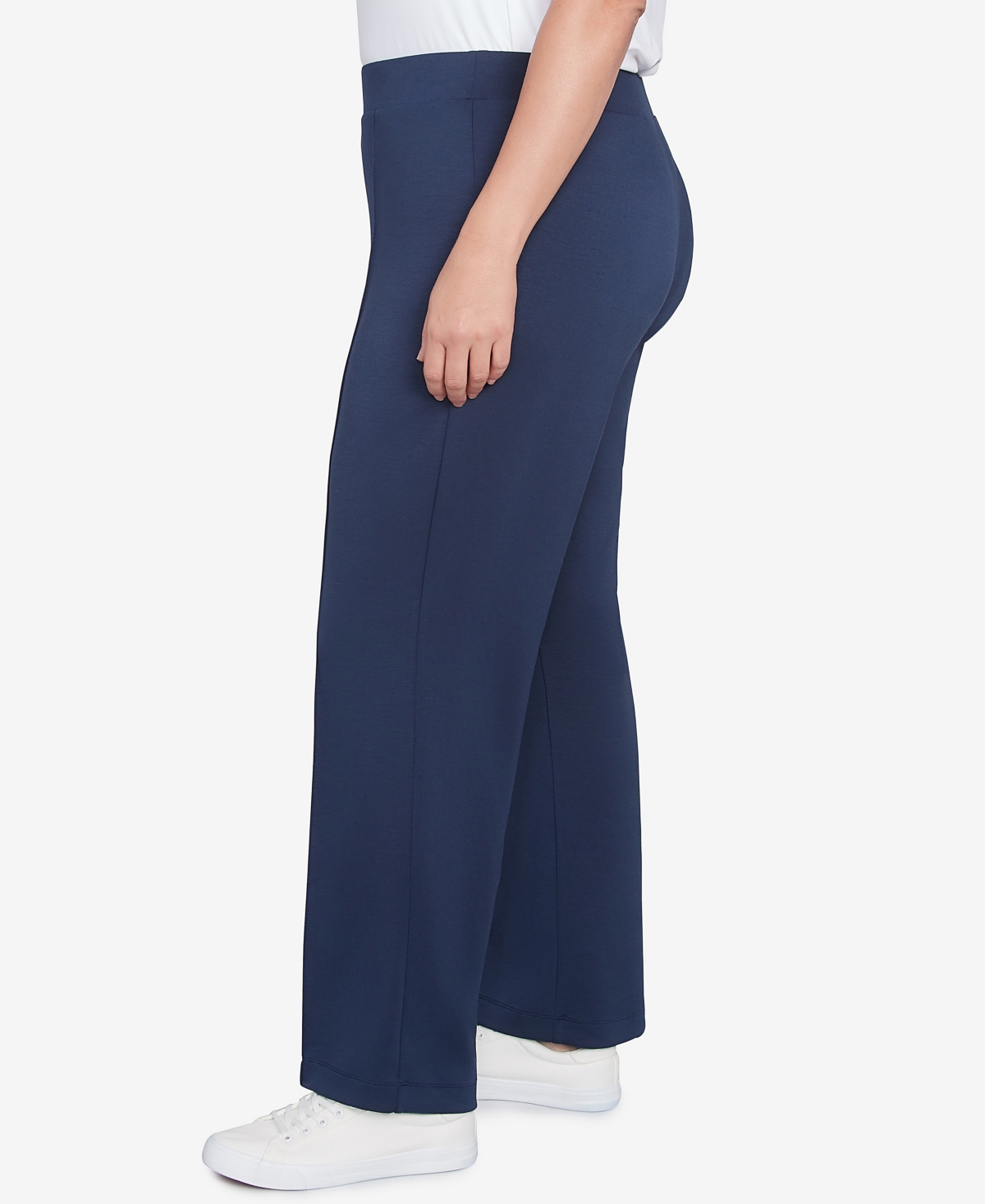 Ruby Rd. Plus Size Solid Scuba Knit Pleated Pant In True Navy