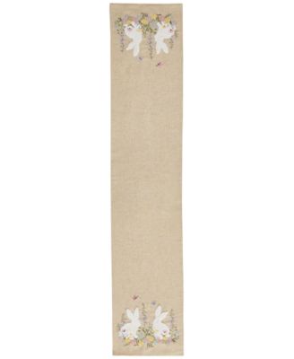 Hop Embroidered Bunny Fabric Runner, 14" x 70"