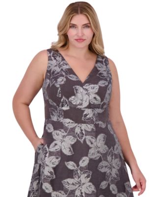 Eliza J Plus Size Metallic-Threaded Floral-Print Ball Gown