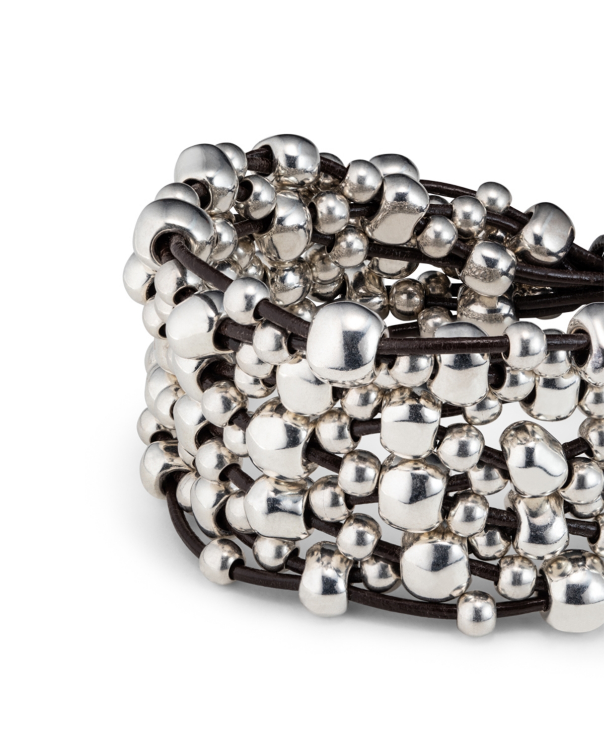 Unode50 Sterling Silver-plated Multiple Leather Tiers Bracelet In Silver