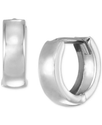 Polished Wide Huggy Hoop Earrings in 10k White Gold