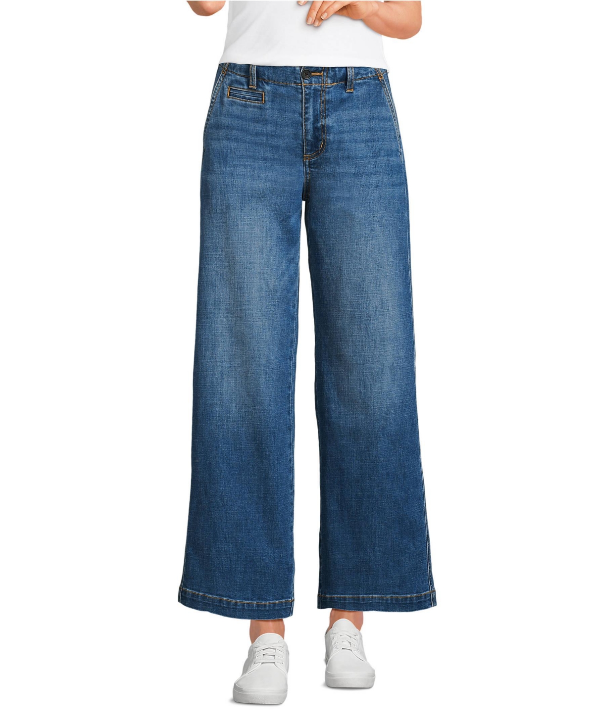 Women's Mid Rise Denim Wide Leg Ankle Jeans - Breeze blue wash