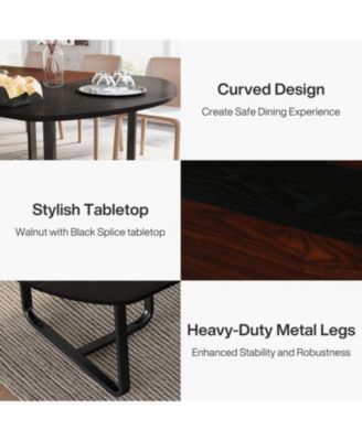70.86" Modern Oval Dining Table with Walnut and Black Finish Splicing Board, Curved Kitchen Tables for 6-8, Large Dining Room Table with Stylish Metal Legs, Black Friday Deals 2024