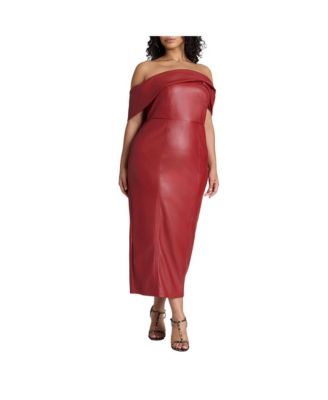 ELOQUII Women's Plus Size Fold Over Faux Leather Midi Dress
