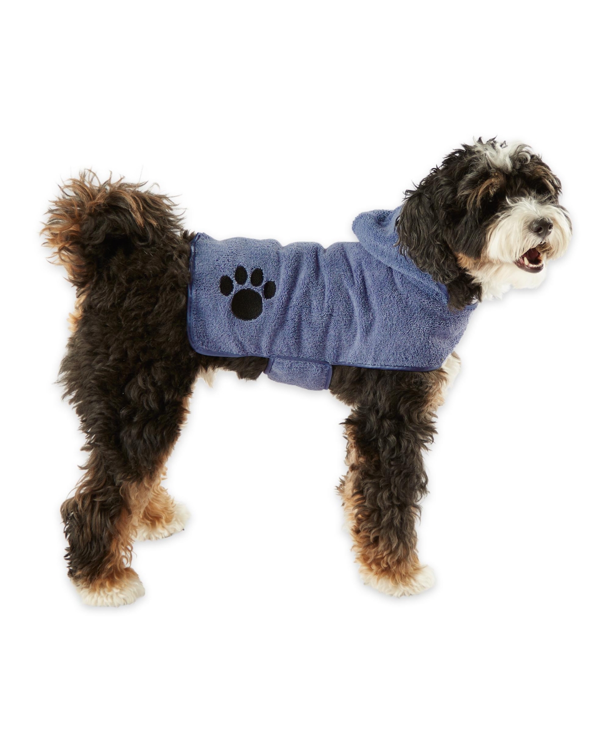 Terry Microfiber Pet Robe Embroidered Paw Print - Stonewash blue