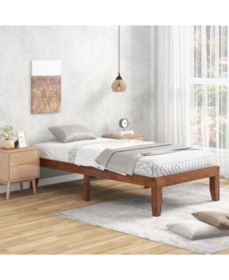 14 Inch Twin Size Rubber Wood Platform Bed Frame with Wood Slat Support