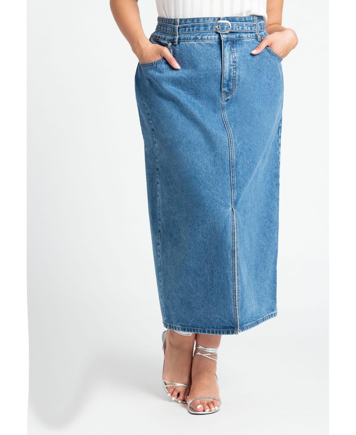 Eloquii Plus Size Denim Midi Skirt