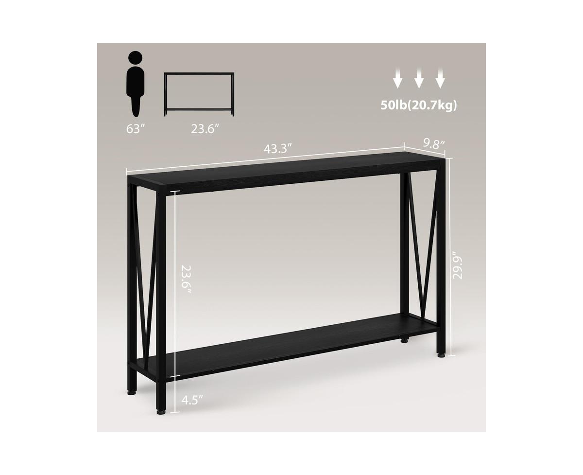 gaomon Entryway Table, Industrial Console Table with V Design, 43" 2 Tier Sofa Table with Storage, Narrow Console Table for Entryway Living Room