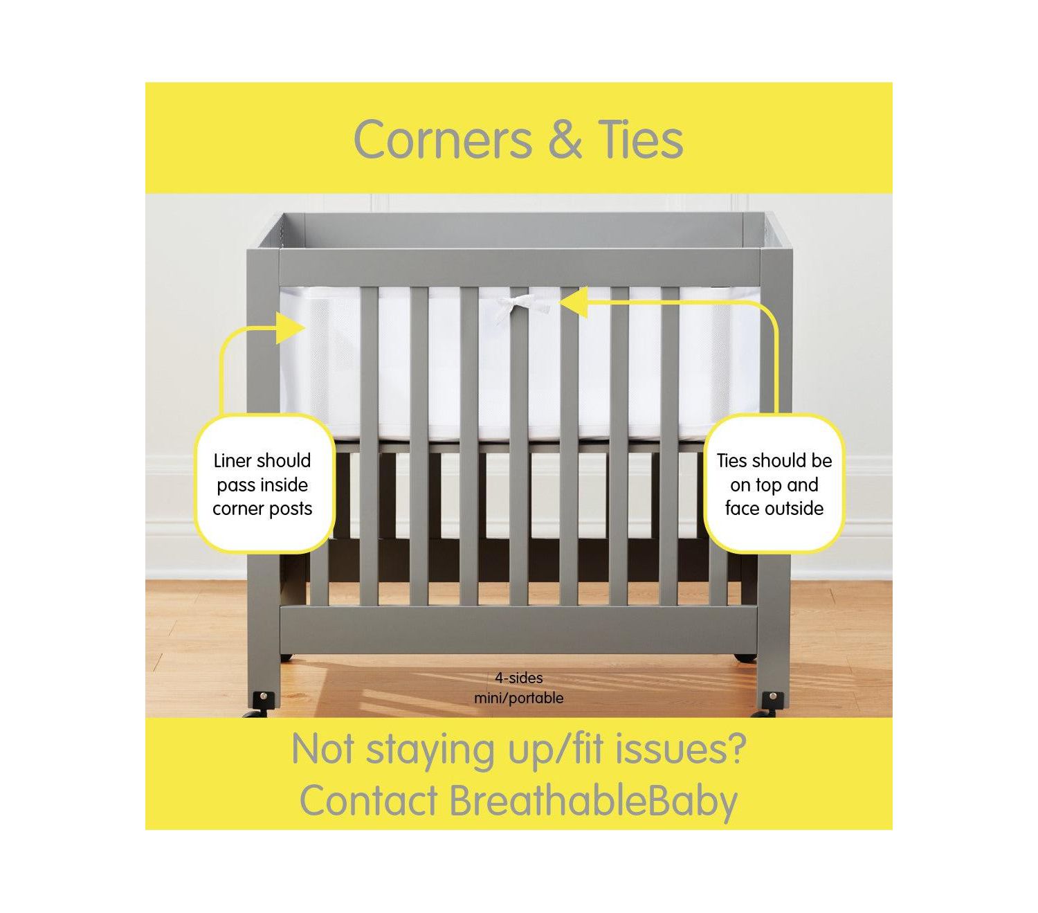 Breathable Mesh Liner for Mini Cribs, Deluxe 4mm Mesh