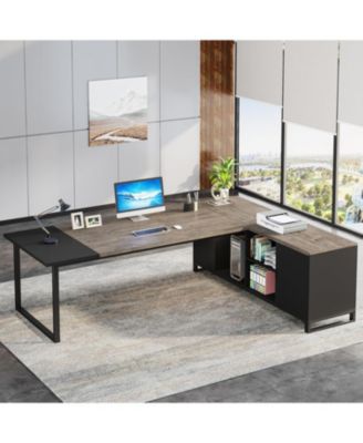 70.8" Executive Desk with 55" File Cabinet, Modern L Shaped Computer Desk with Storage Shelves and Cabinet, Large L Shaped Executive Desk for Home Office