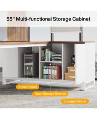70.8" Executive Desk with 55" File Cabinet, Modern L Shaped Computer Desk with Storage Shelves and Cabinet, Large L Shaped Executive Desk for Home Office