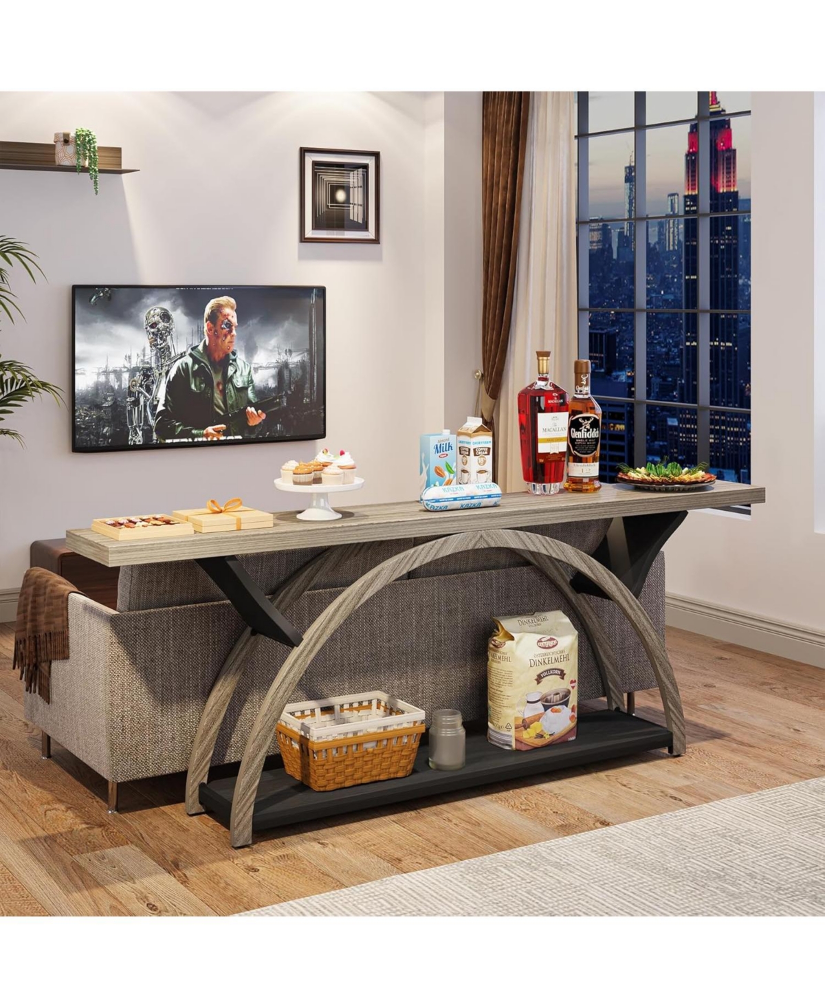 Tribesigns Console Tables for Entryway, Narrow Long Entryway Table with Storage Shelf, 2-Tier Rustic Sofa Table with Half Moon Frame for Hallwa