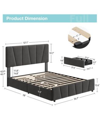 Full Size Bed Frame with Adjustable Headboard and 4 Storage Drawers, Upholstered Platform Bed Frame