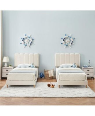 Twin Bed Frame for Boys & Girls, Velvet Upholstered Platform Bed Frame with Headboard, Strong Wooden Slats, Noise-Free,No Box Spring Needed, Easy Assembly