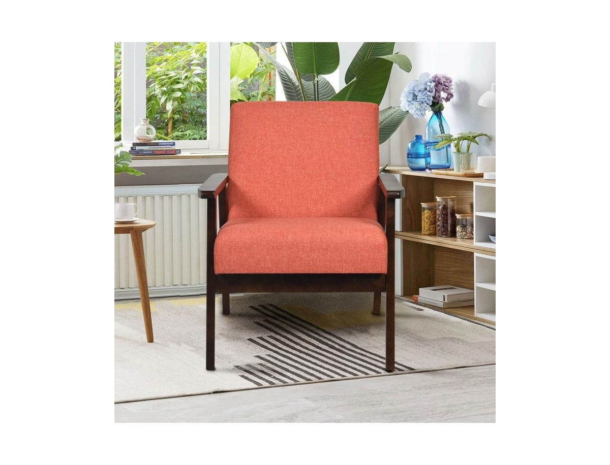 Slickblue Retro Modern Classic Linen Wide Accent Chair with Espresso Wood Frame