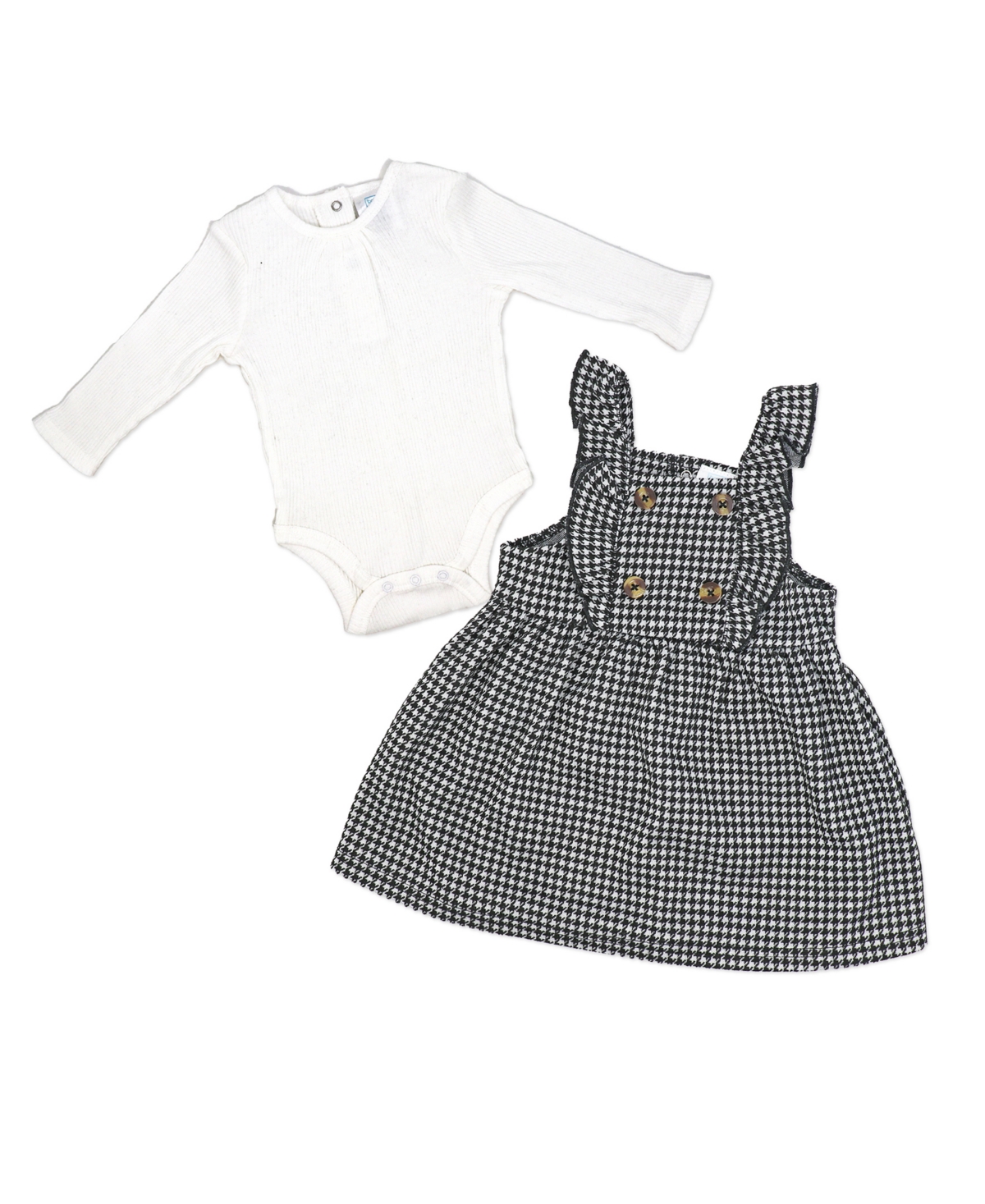 Shop Baby Mode Baby Girls Bodysuit And Houndstooth Jumper, 2-piece Set In Cream,black