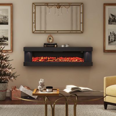 59" TV Stand with 23" Electric Fireplace With Remote Control and Metal Feet,Black